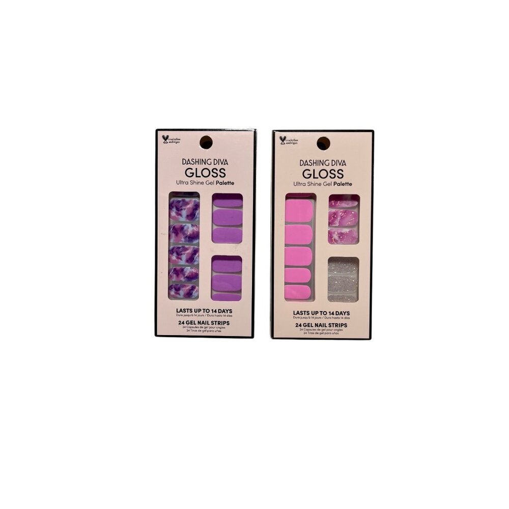 Set of 2 Dashing Diva Gloss Ultra Shine Gel Palette Nail Strip Sets Pink Purple
